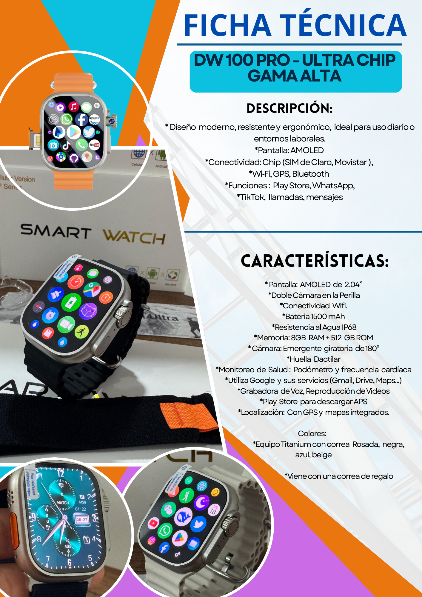 SMARTWATCH DW100 PRO CHIP 4G ANDROID 128GB